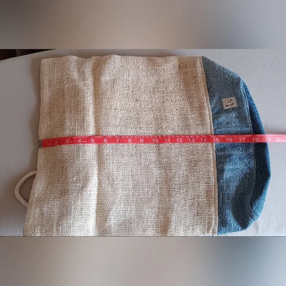 Handmade and Designed Denim and Burlap Backpack, Rucksack, Unique, Upcycled - Picture 8 of 10